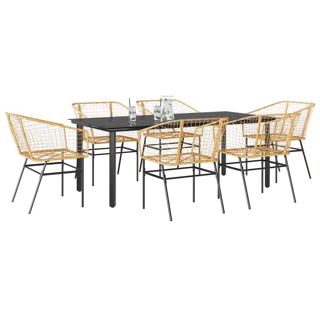 Set Pranzo da Giardino 7pz Marrone Polyrattan Vetro 3334595