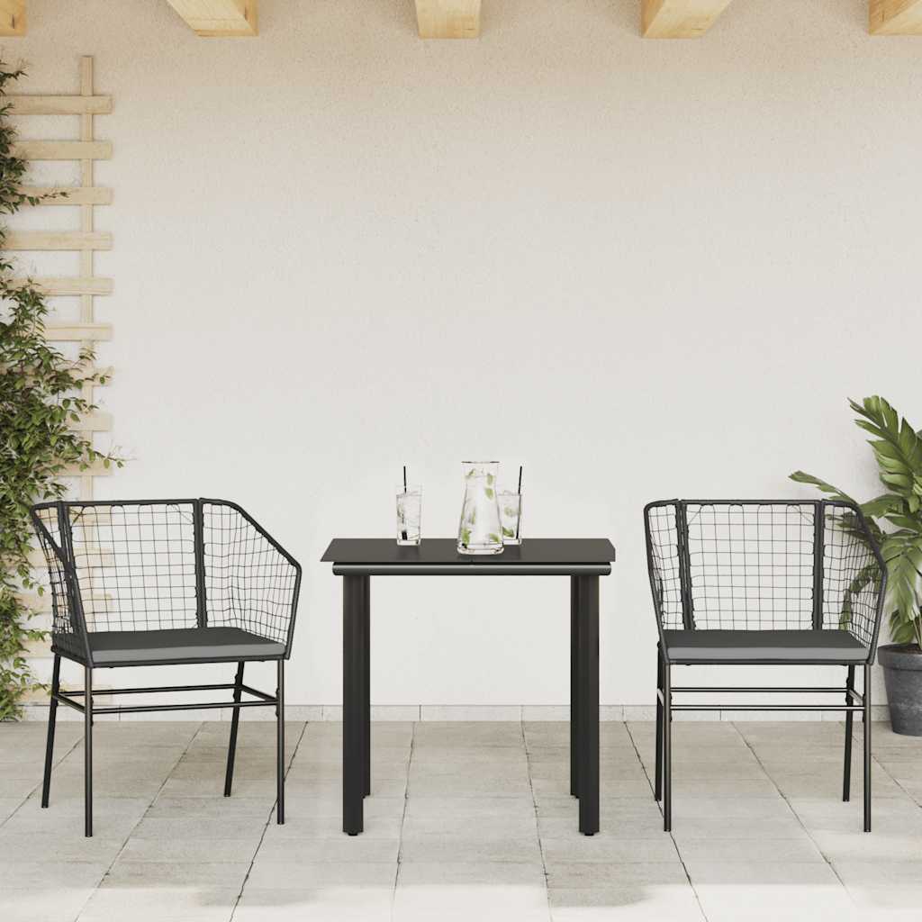 Set da Pranzo da Giardino 3 pz con Cuscini Polyrattan Vetro 3334597