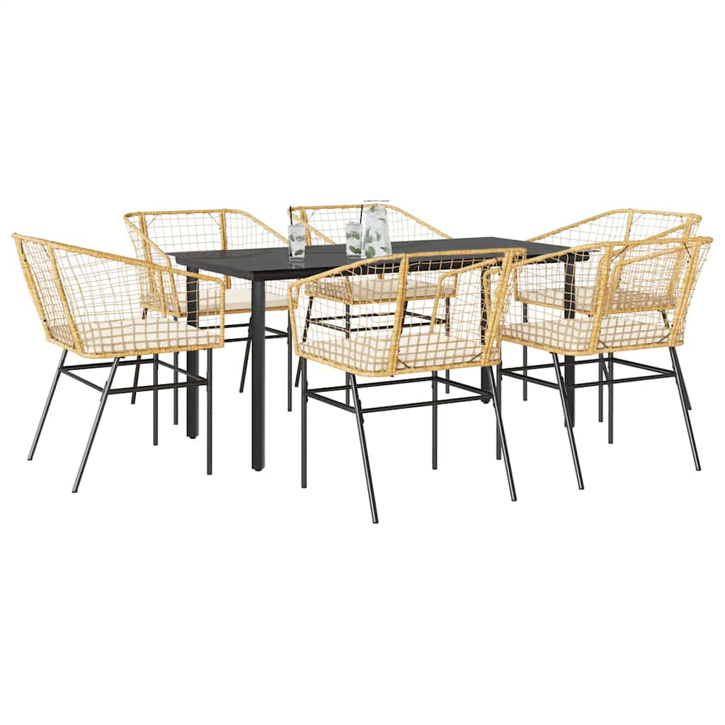 Set Pranzo da Giardino 7pz con Cuscini Marrone Polyrattan Vetro 3334608
