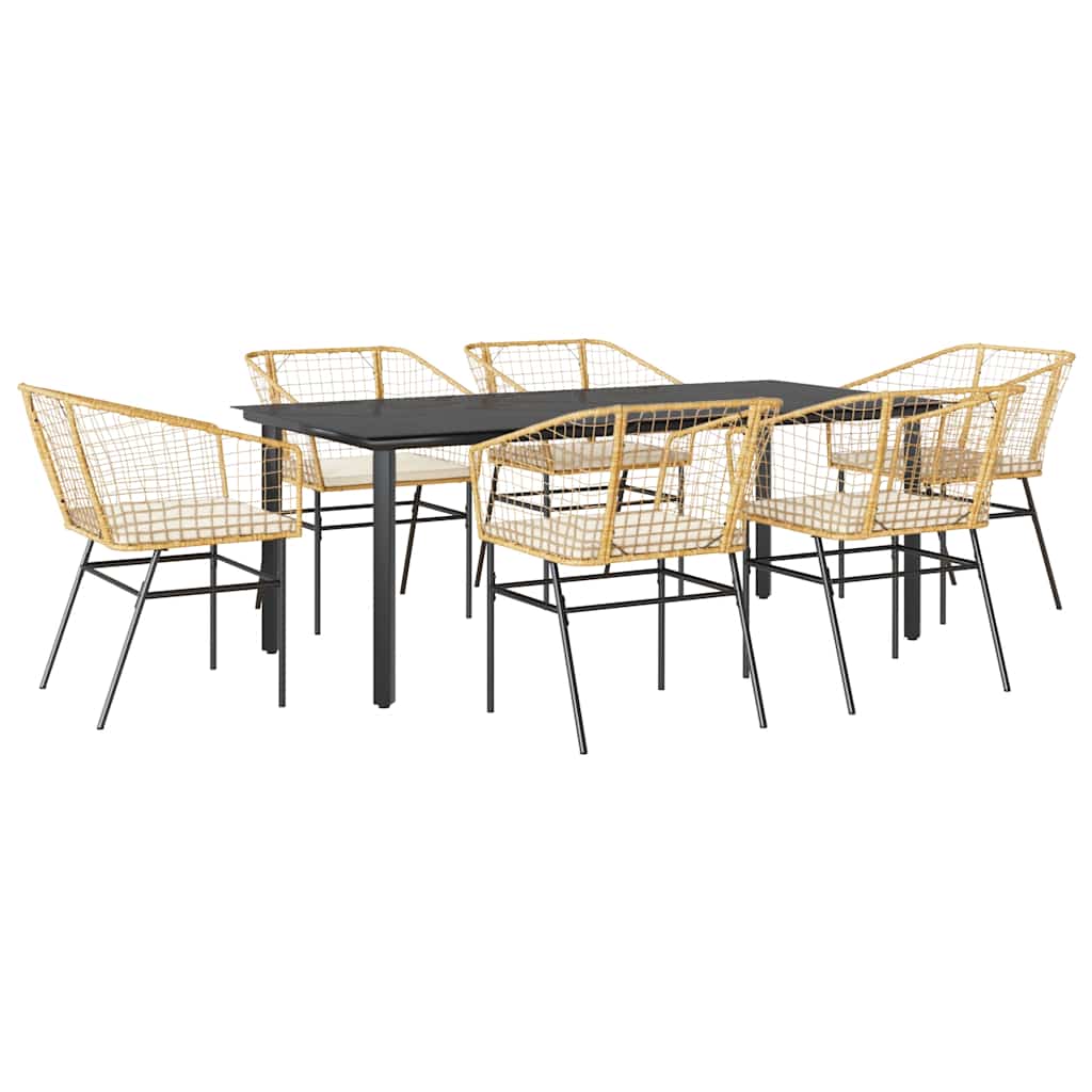 Set Pranzo da Giardino 7pz con Cuscini Marrone Polyrattan Vetro 3334609