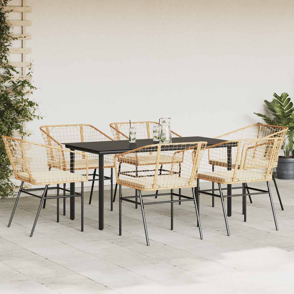 Set Pranzo da Giardino 7pz con Cuscini Marrone Polyrattan Vetro 3334609