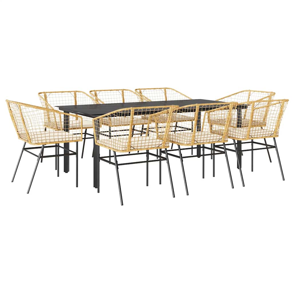 Set da Pranzo da Giardino 9 pz con Cuscini Polyrattan Vetro 3334610