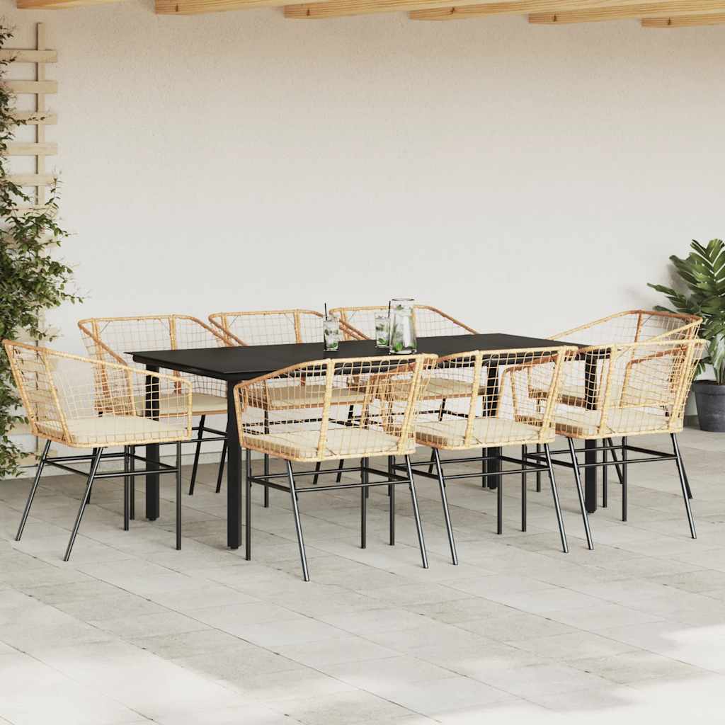 Set da Pranzo da Giardino 9 pz con Cuscini Polyrattan Vetro 3334610