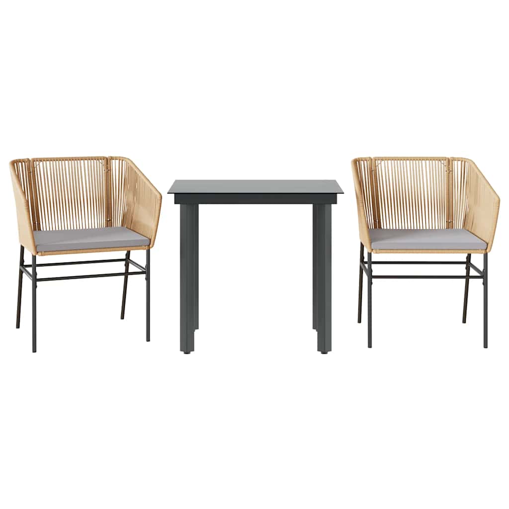 Set da Pranzo da Giardino 3pz con Cuscini Polyrattan Vetro 3334618