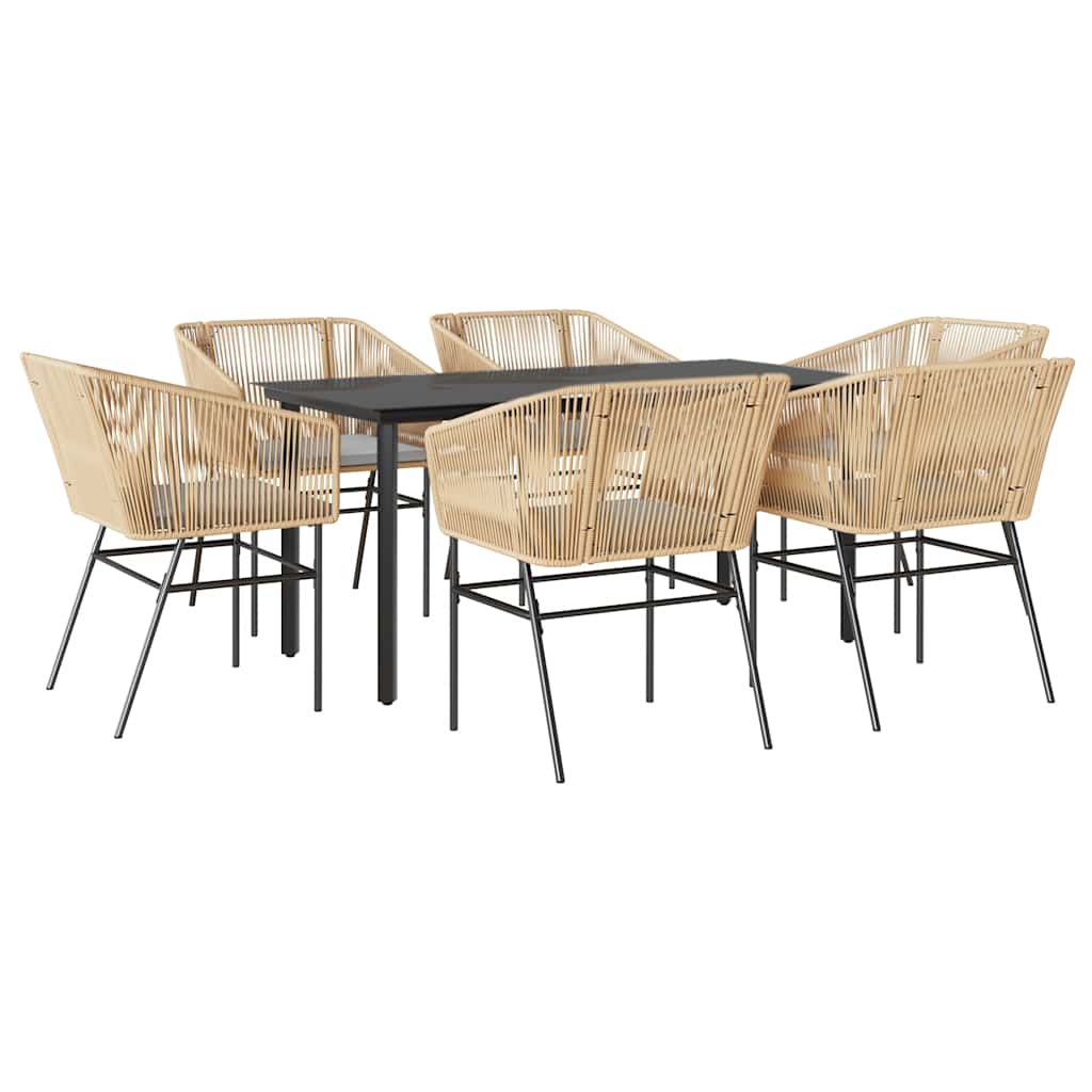 Set Pranzo da Giardino 7pz con Cuscini Marrone Polyrattan Vetro 3334622