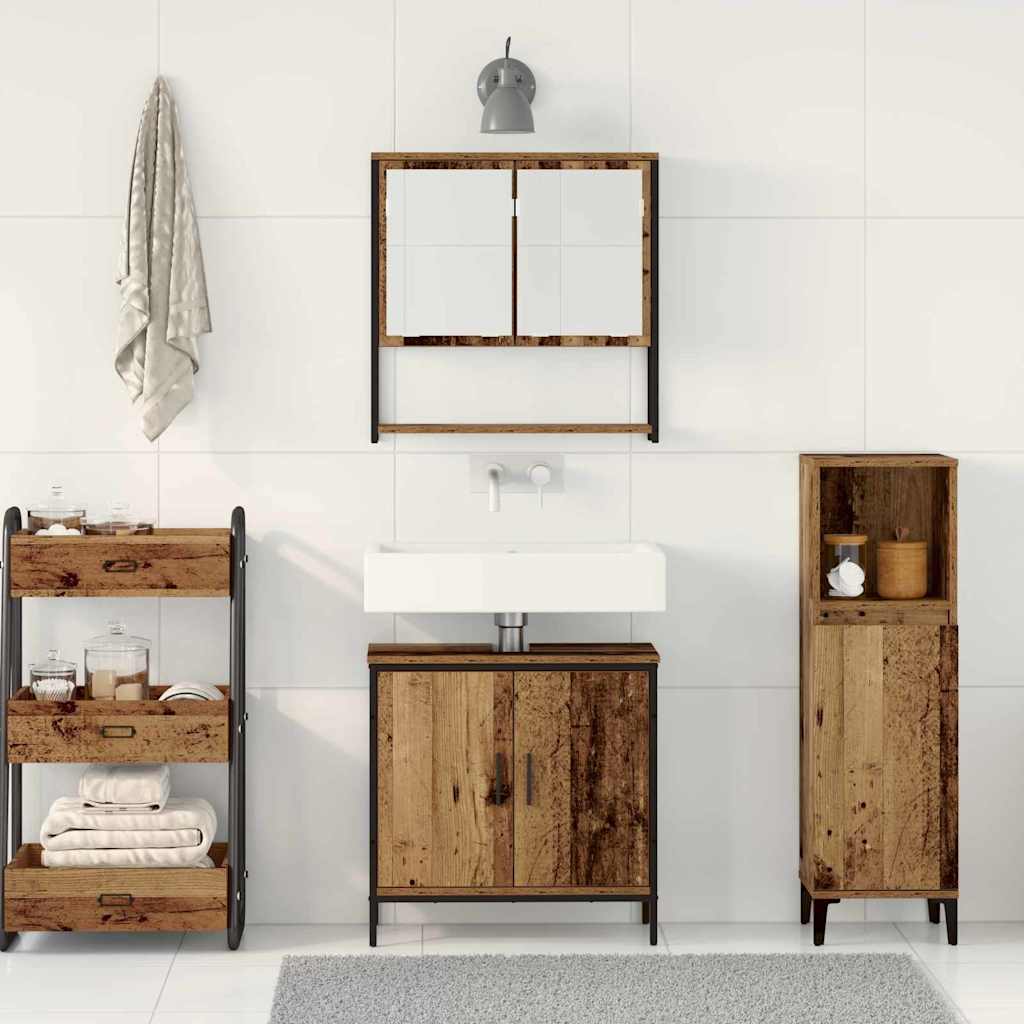 Set di mobili da bagno 2 pezzi in legno vecchio e legno ingegnerizzato 3334322