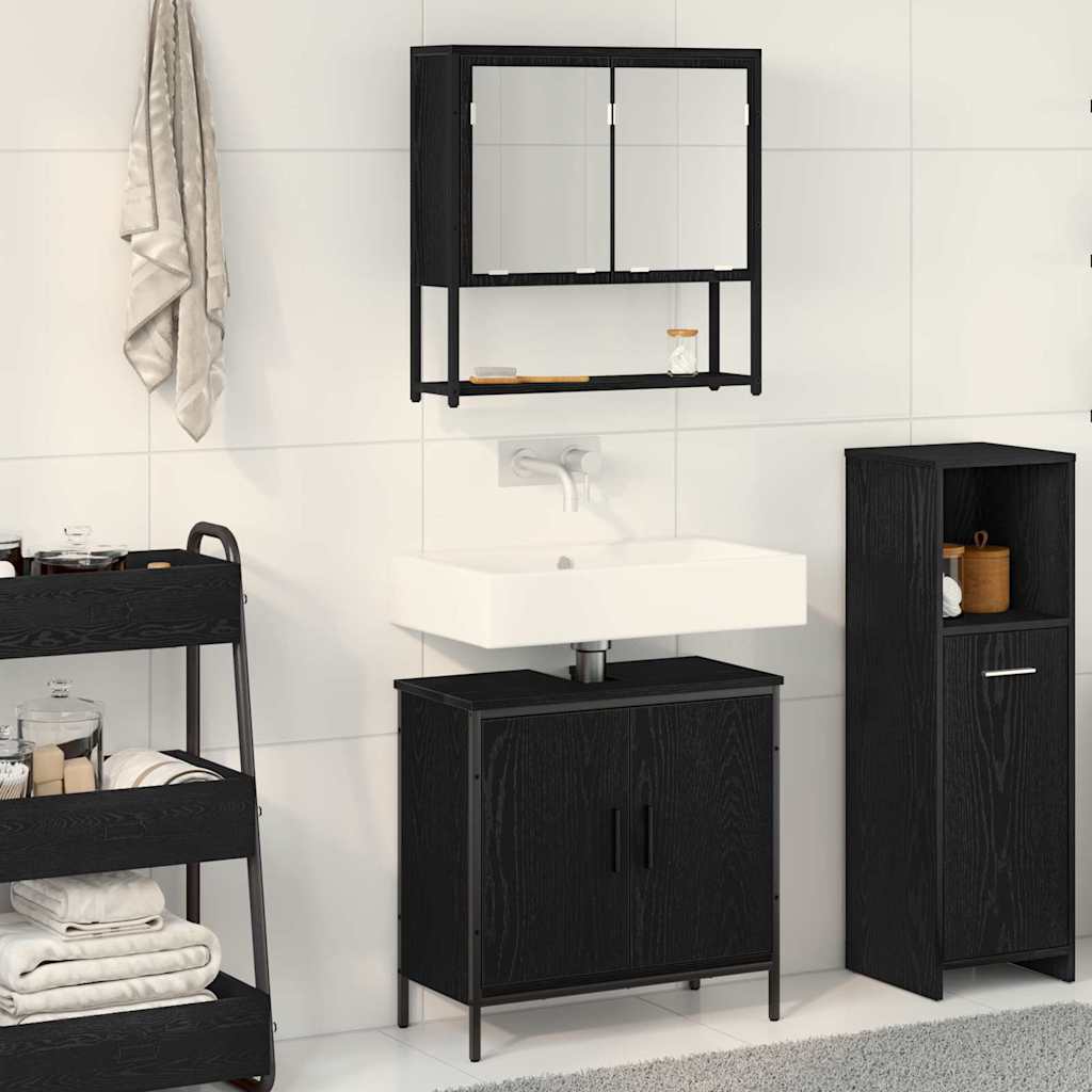 Set di Mobili per Bagno 2 Pezzi in Legno Ingegnerizzato Nero Rovere 3334324