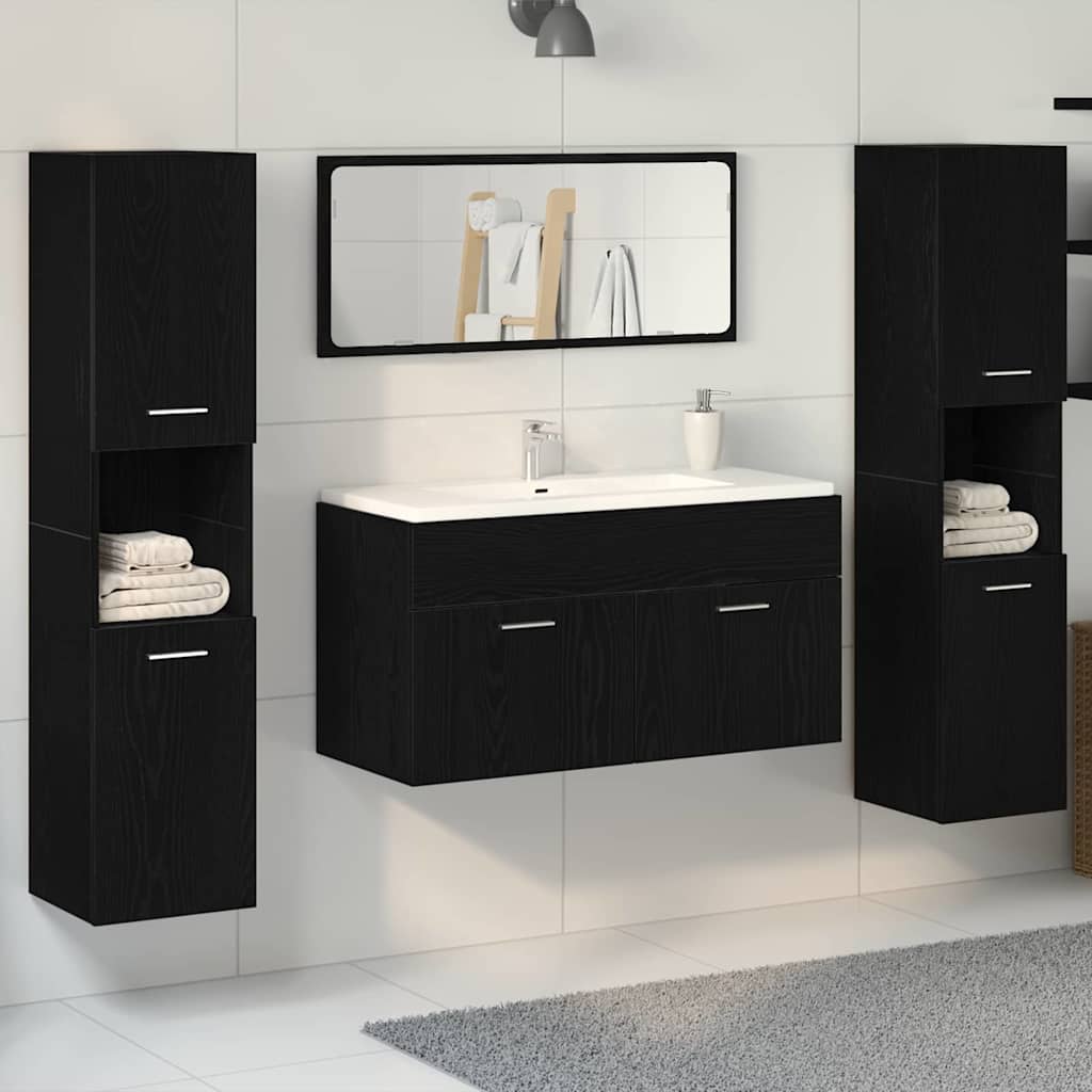 Set di Mobili per il Bagno 4 pcs Rovere Nero 41 x 38.5 x 46 cm 3334325
