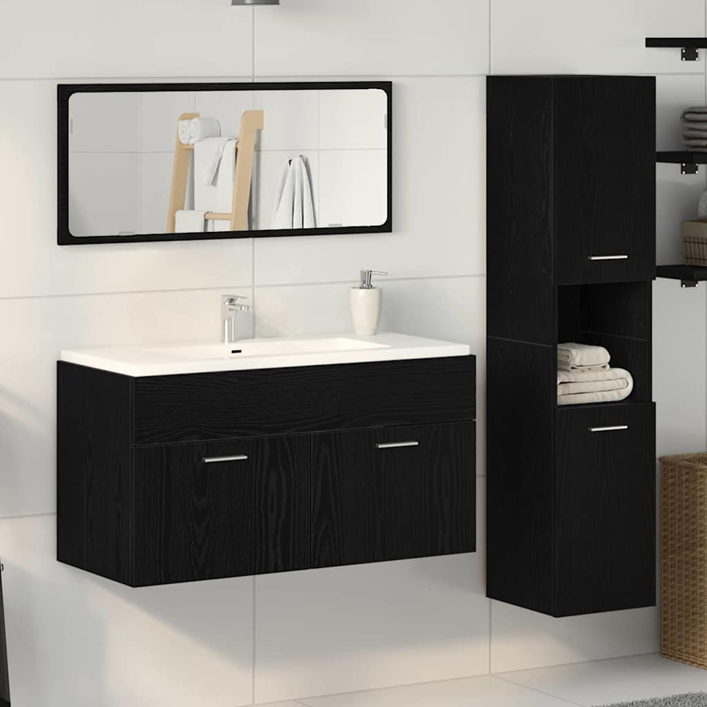 Set di mobili per bagno  3 pezzi rovere nero legno ingegnerizzato 3334326