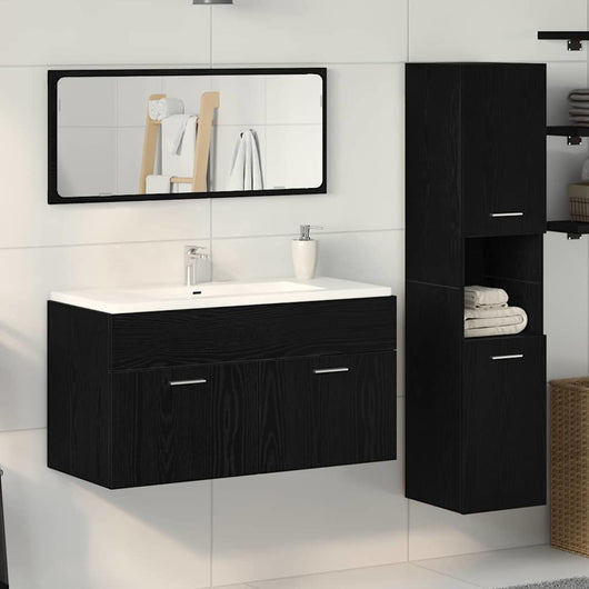 Set di mobili per bagno  3 pezzi rovere nero legno ingegnerizzato 3334326