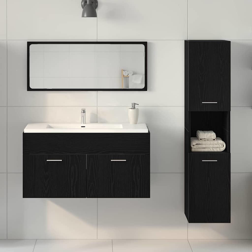 Set di mobili per bagno  3 pezzi rovere nero legno ingegnerizzato 3334326