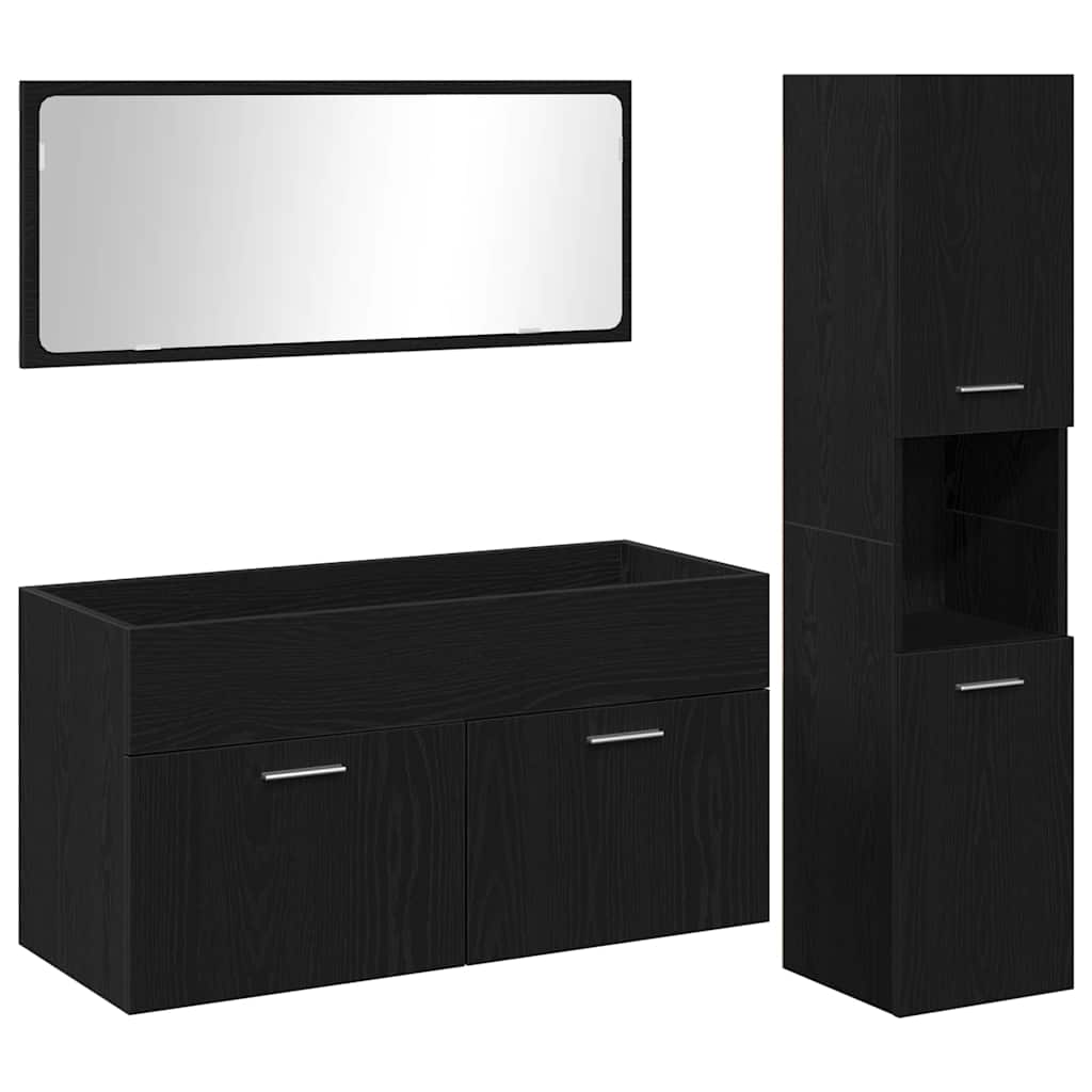 Set di mobili per bagno  3 pezzi rovere nero legno ingegnerizzato 3334326