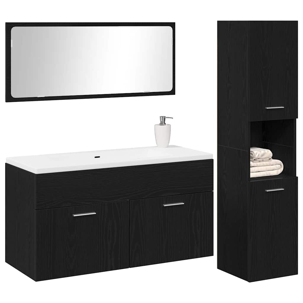 Set di mobili per bagno  3 pezzi rovere nero legno ingegnerizzato 3334326