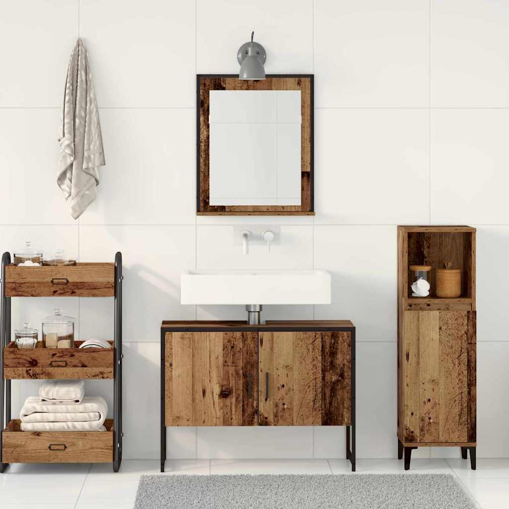 Set di mobili da bagno 2 pezzi in legno vecchio e legno ingegnerizzato 3334331