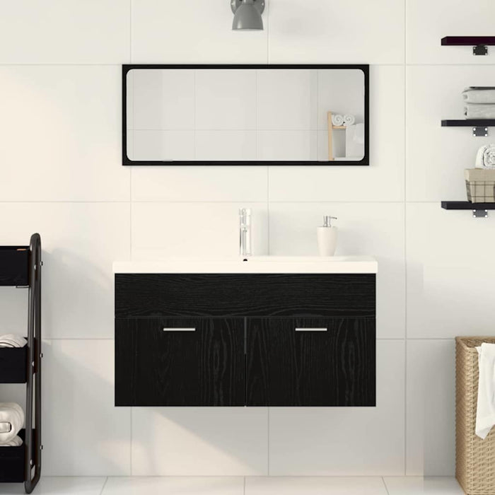 Set di Mobili per Bagno 3 Pezzi  Rovere Nero Legno Ingegnerizzato 3334339