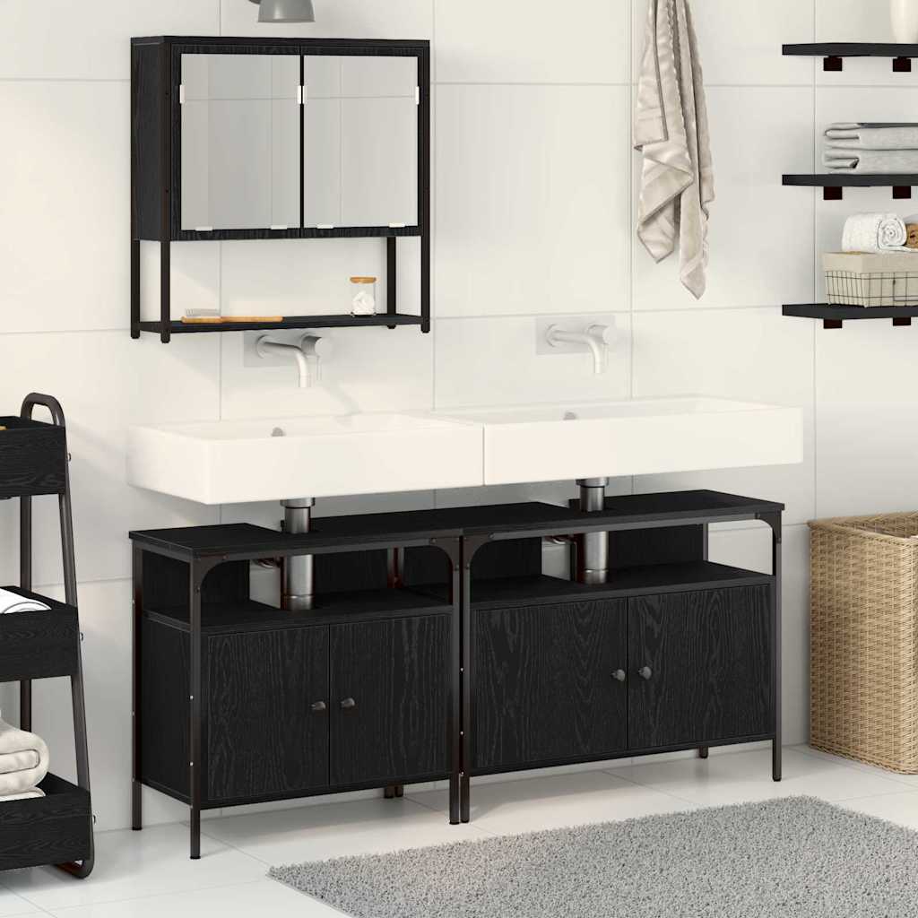 Set di mobili per il bagno con porta 3 pcs Nero 80 x 30 x 60 cm 3334356