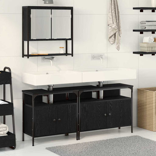 Set di mobili per il bagno con porta 3 pcs Nero 80 x 30 x 60 cm 3334356