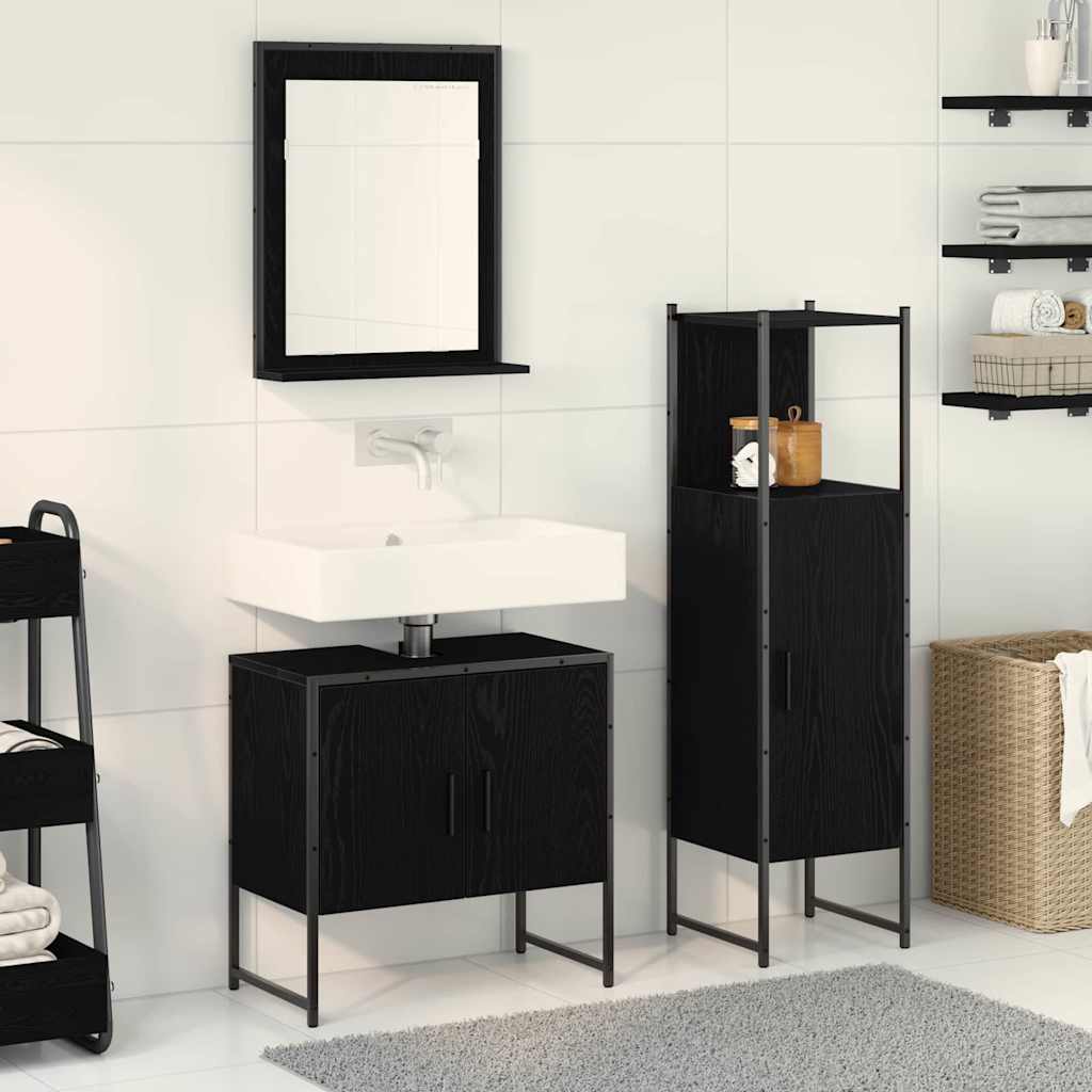 Set di mobile da bagno a 3 pezzi in legno ingegnerizzato effetto rovere nero 3334359