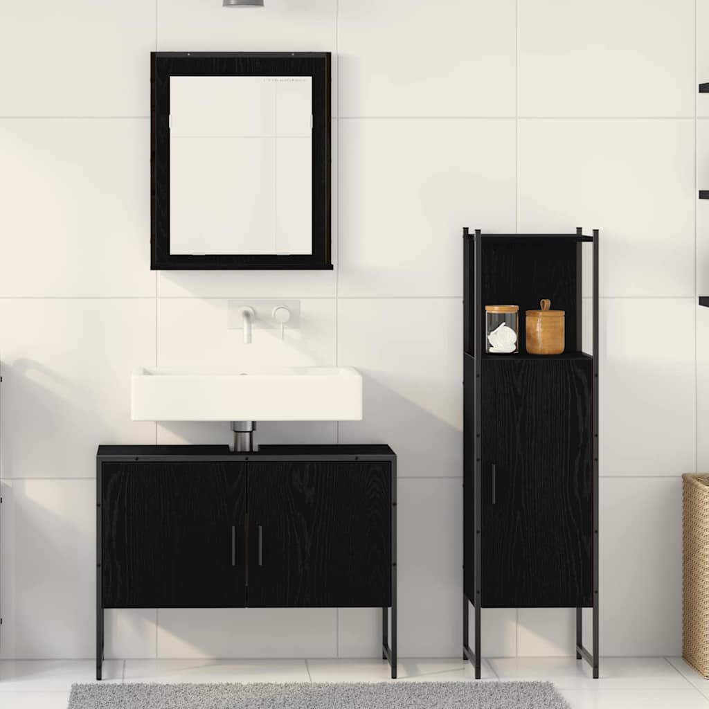 Set di mobile da bagno a 3 pezzi in legno ingegnerizzato effetto rovere nero 3334359