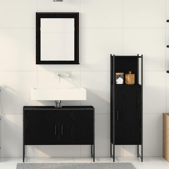 Set di mobile da bagno a 3 pezzi in legno ingegnerizzato effetto rovere nero 3334359