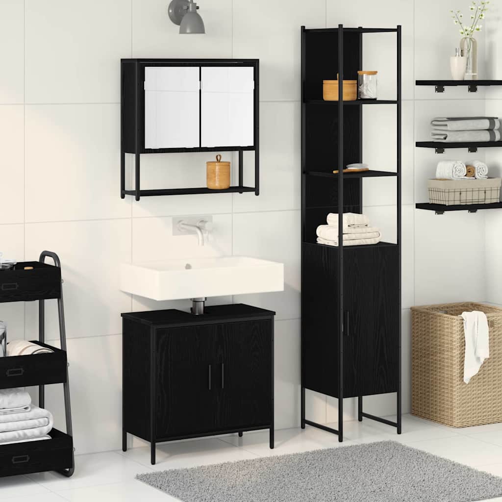Set di mobili da bagno 3 pezzi in legno ingegnerizzato rovere nero 3334362