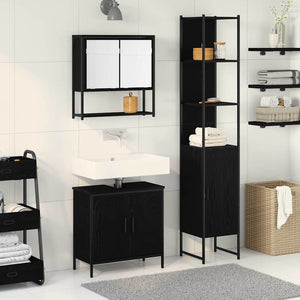 Set di mobili da bagno 3 pezzi in legno ingegnerizzato rovere nero 3334362