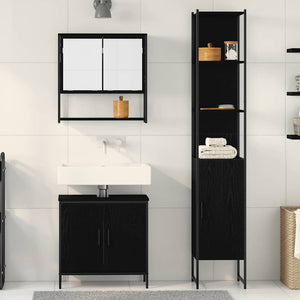 Set di mobili da bagno 3 pezzi in legno ingegnerizzato rovere nero 3334362