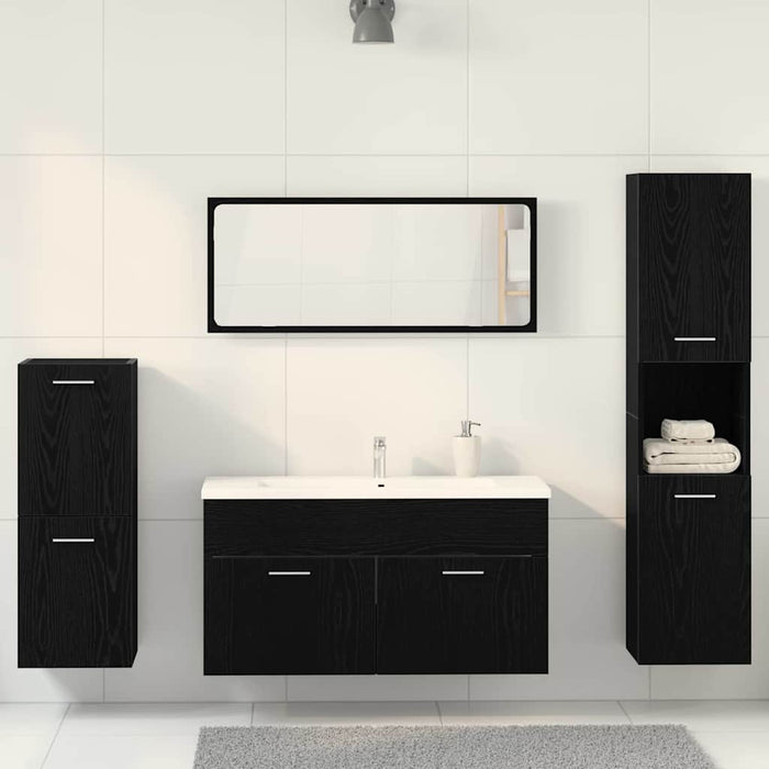 Set di mobili per bagno in 4 pezzi rovere nero legno ingegnerizzato 3334363
