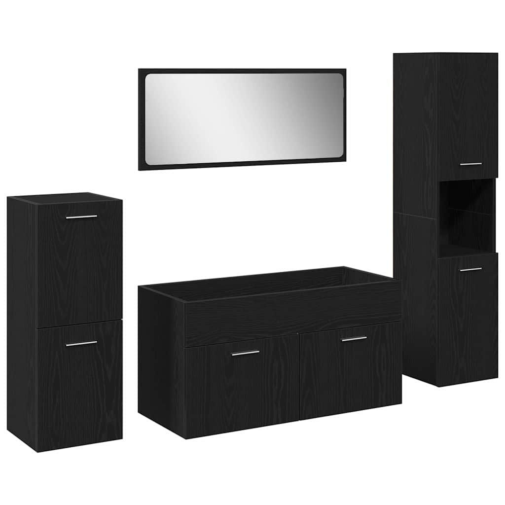 Set di mobili per bagno in 4 pezzi rovere nero legno ingegnerizzato 3334363