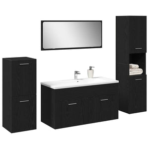 Set di mobili per bagno in 4 pezzi rovere nero legno ingegnerizzato 3334363