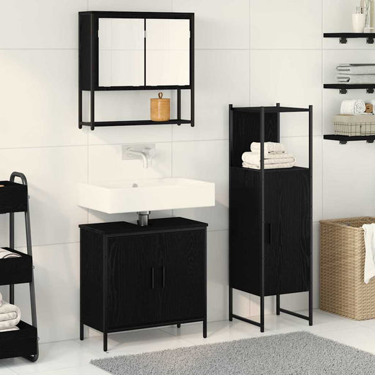 Set di mobili da bagno 3 pezzi in legno ingegnerizzato rovere nero 3334369