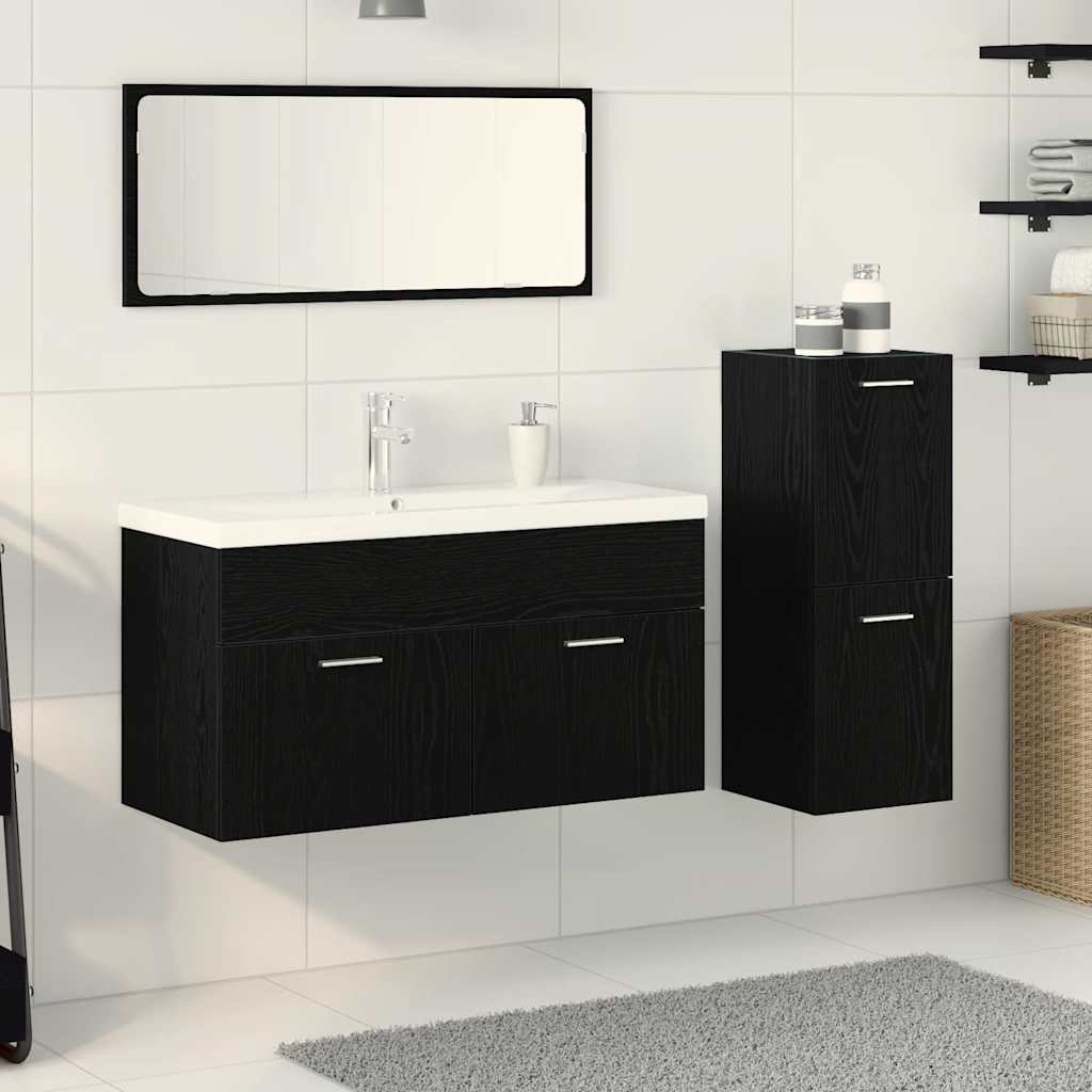 Set di Mobili da Bagno 4 pcs Rovere Nero 91 x 39.5 x 46 cm 3334370