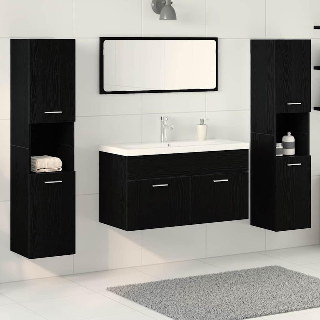 Set di Mobili per il Bagno 5 pcs Rovere Nero 30 x 30 x 130 cm 3334373