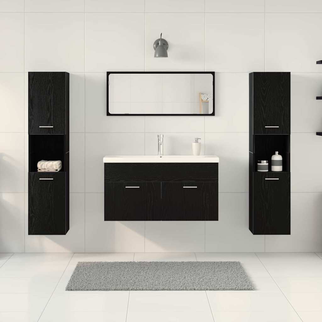 Set di Mobili per il Bagno 5 pcs Rovere Nero 30 x 30 x 130 cm 3334373