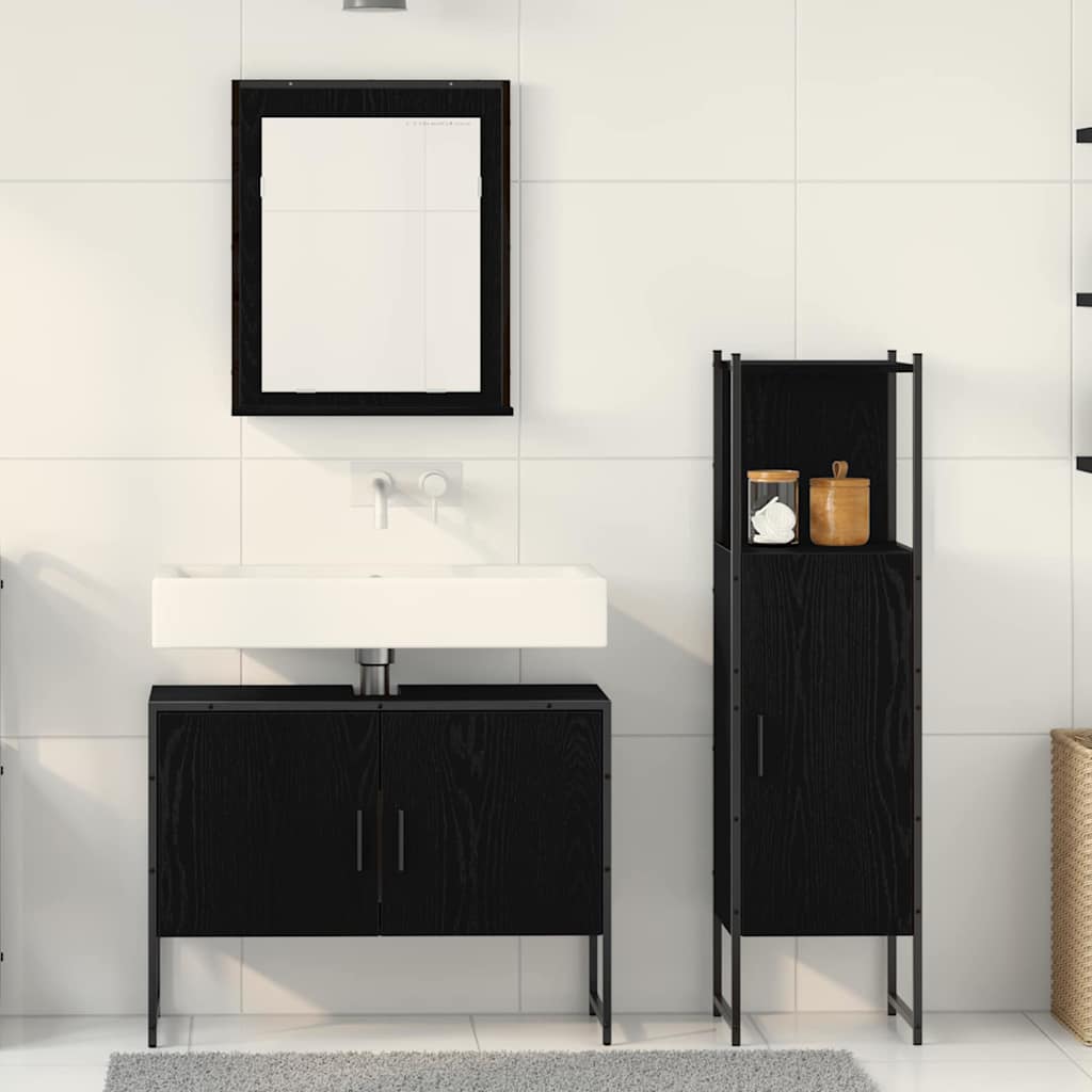 Set di mobili per bagno in 3 pezzi legno ingegnerizzato rovere nero 3334376