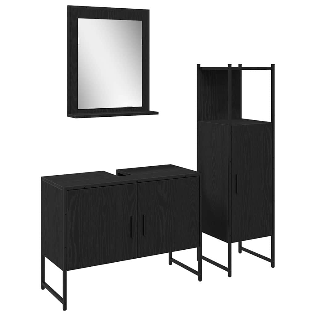 Set di mobili per bagno in 3 pezzi legno ingegnerizzato rovere nero 3334376
