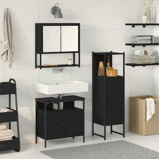 Set di Mobili da Bagno  3 Pezzi Quercia Nera Legno Ingenerizzato 3334378
