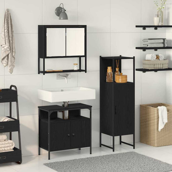 Set di Mobili da Bagno  3 Pezzi Quercia Nera Legno Ingenerizzato 3334378