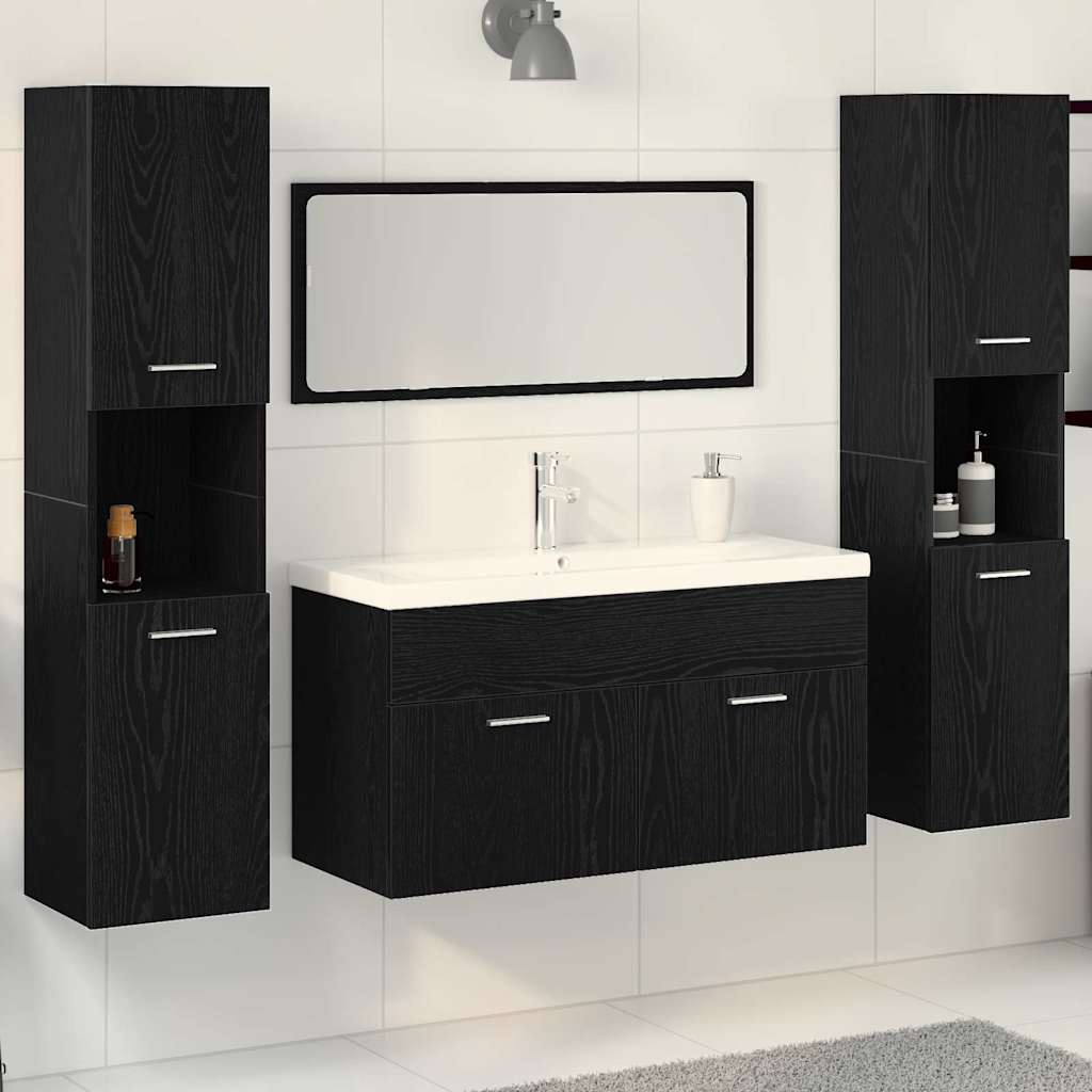 Set di mobili da bagno  5 pezzi in rovere nero legno ingegnerizzato 3334379