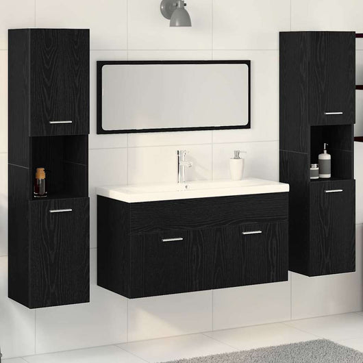 Set di mobili da bagno  5 pezzi in rovere nero legno ingegnerizzato 3334379