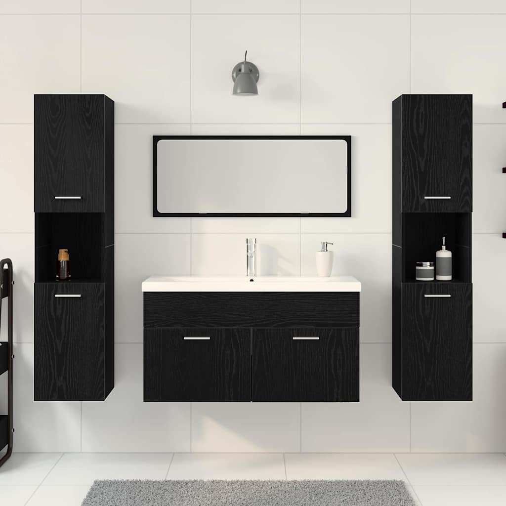 Set di mobili da bagno  5 pezzi in rovere nero legno ingegnerizzato 3334379
