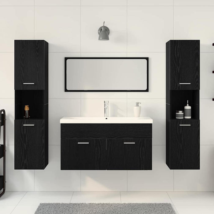 Set di mobili da bagno  5 pezzi in rovere nero legno ingegnerizzato 3334379