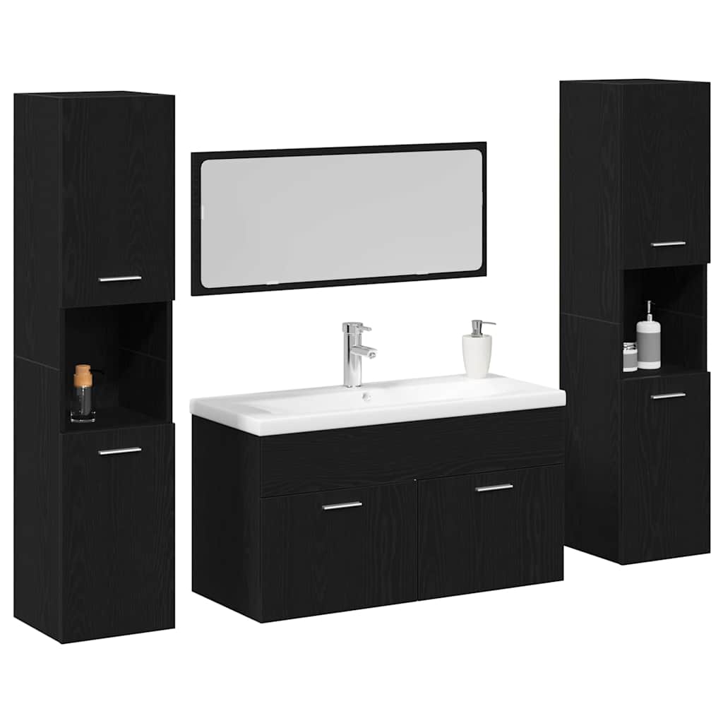 Set di mobili da bagno  5 pezzi in rovere nero legno ingegnerizzato 3334379