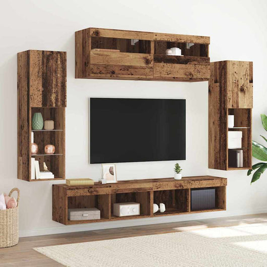 Set mobile TV 6 pz-Set di 6 Credenza per TV Legno vecchio Legno multistrato 519360