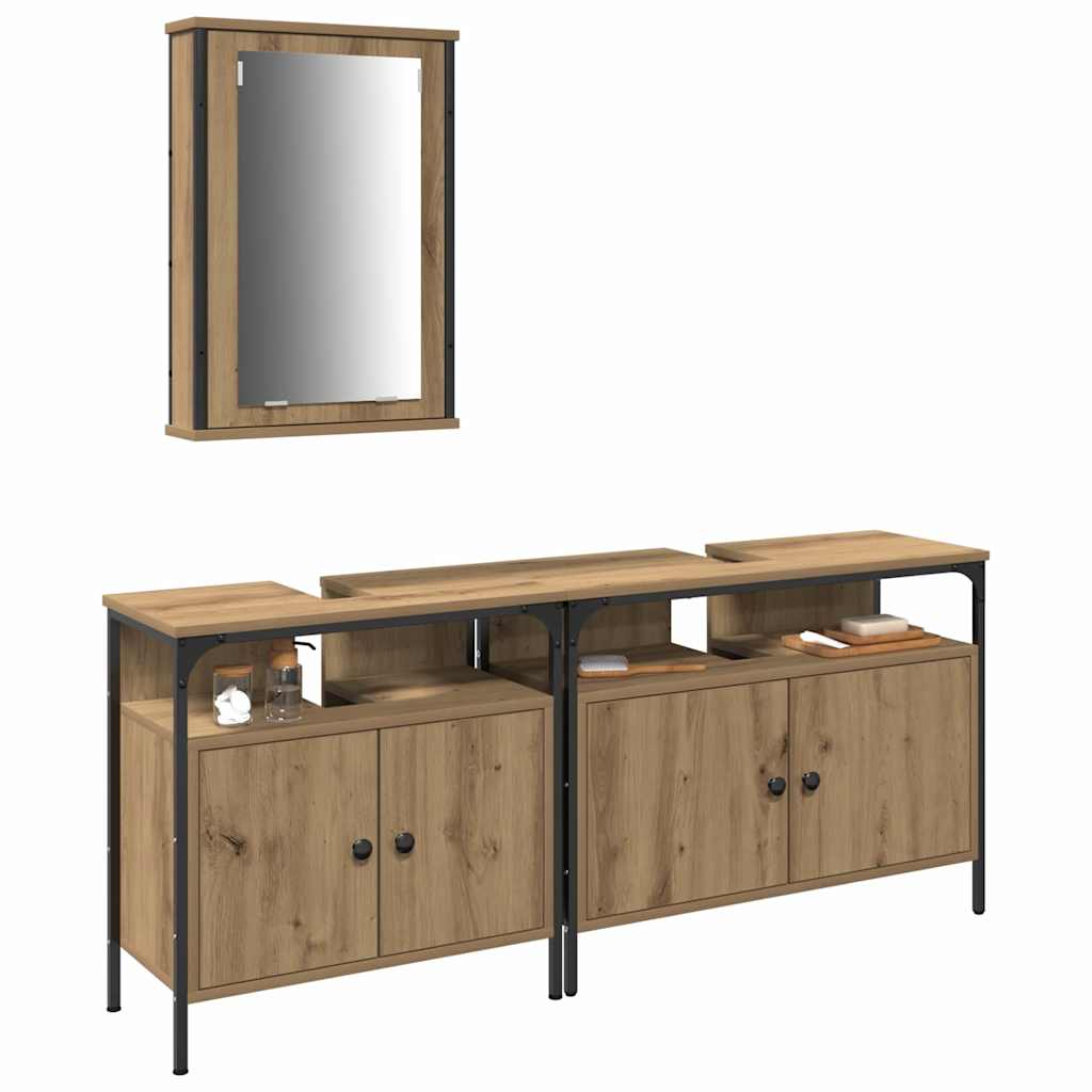Set di mobili da bagno moderni 80 x 30 x 60 cm con specchio e 2 ripiani in legno ingegnerizzato marrone 02_0055930