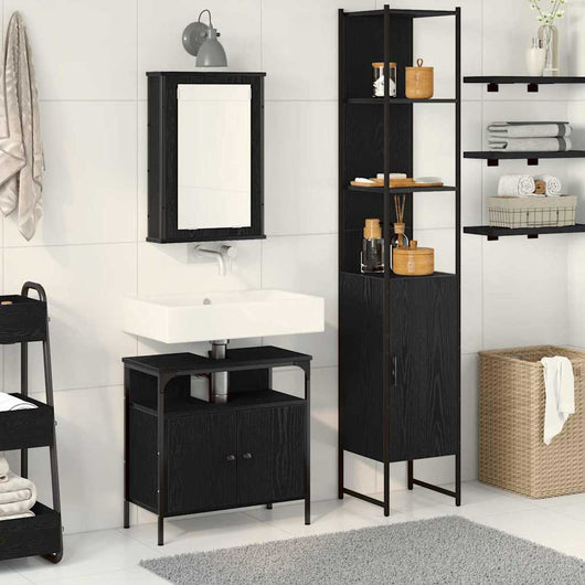 Set di Mobili da Bagno in 3 Pezzi in Rovere Nero - Legno Ingegnerizzato 3334397