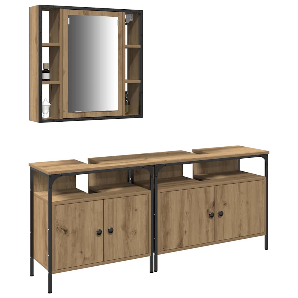 Armadio da bagno  con specchio Set di 3 Rovere artigianale 3334398
