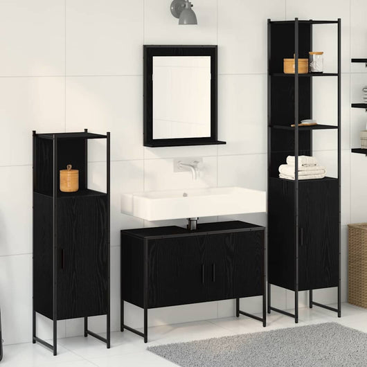 Set di Mobili da Bagno  4 Pezzi Rovere Nero Legno Ingegnerizzato 3334404