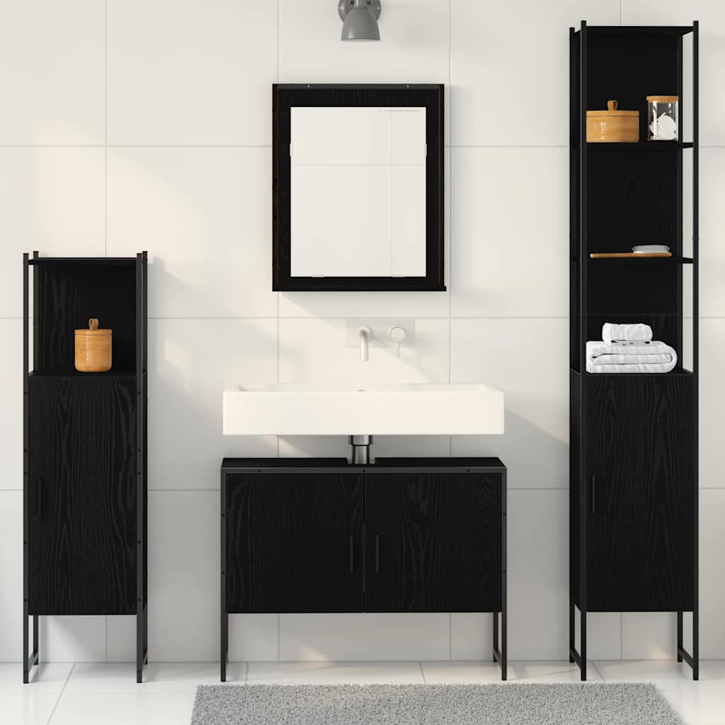 Set di Mobili da Bagno  4 Pezzi Rovere Nero Legno Ingegnerizzato 3334404