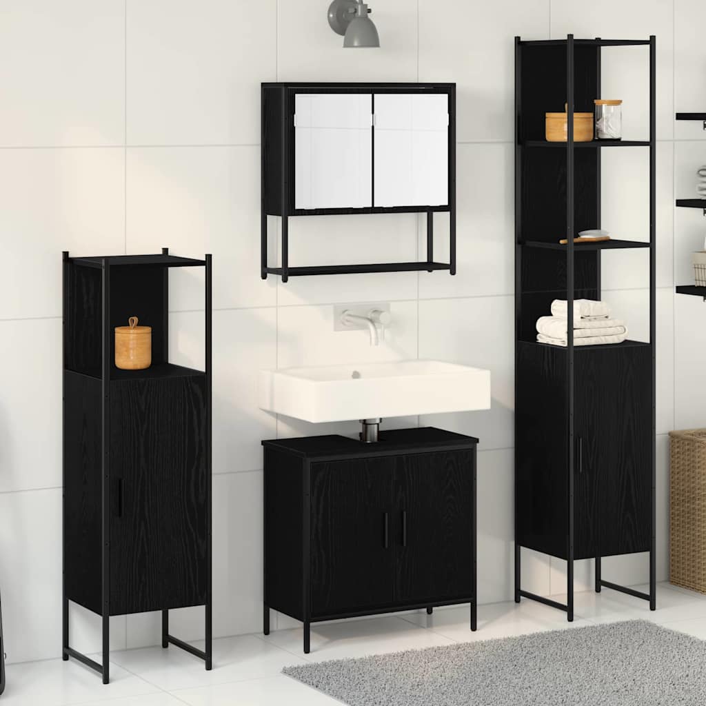 Set Mobili Bagno  4 Pezzi Quercia Nera Legno Ingegnerizzato 3334414